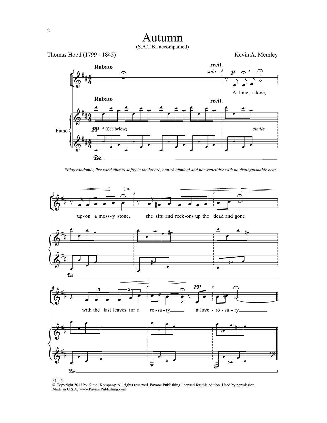 Kevin A. Memley Autumn sheet music notes and chords arranged for SATB Choir