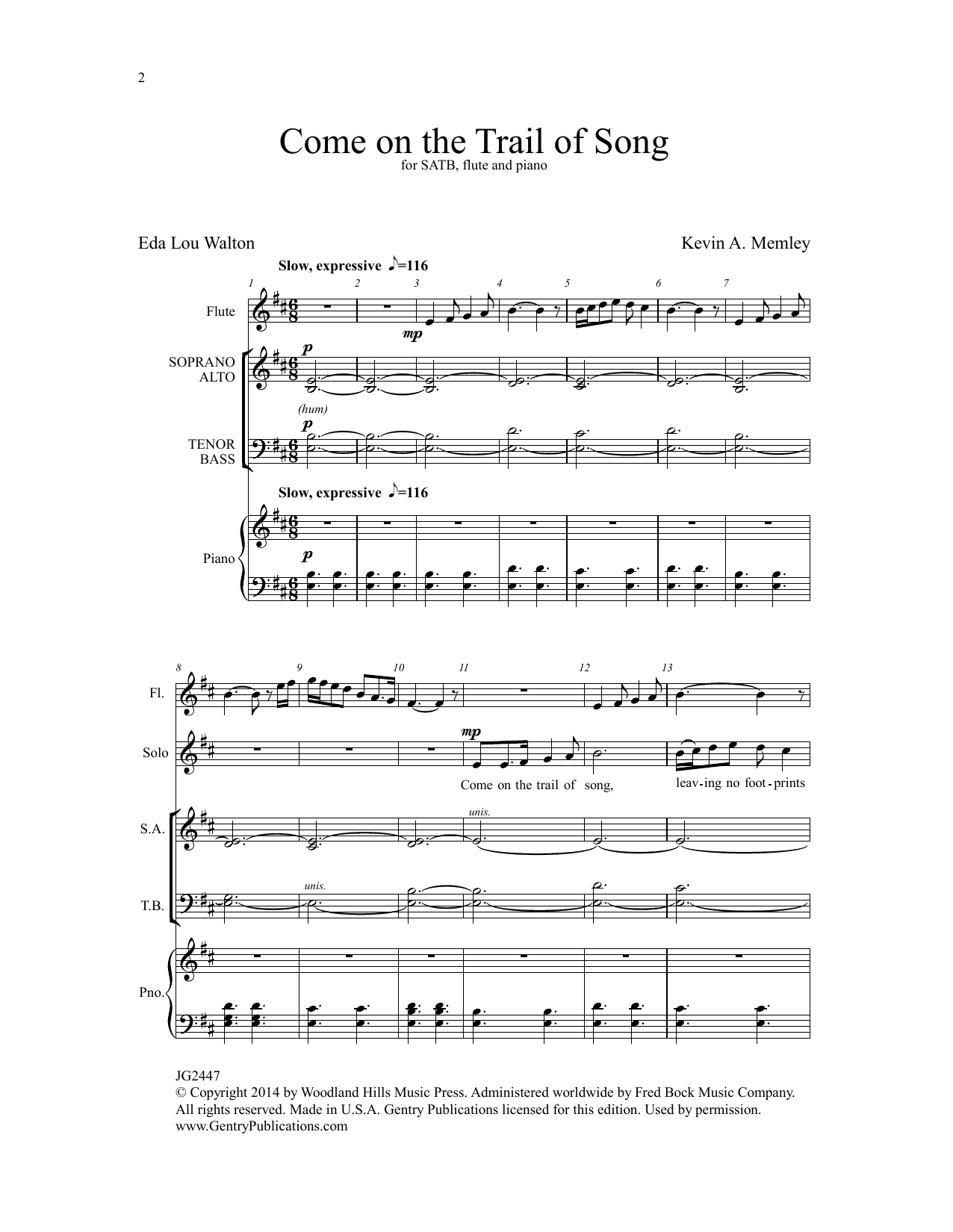 Kevin A. Memley Come on the Trail of Song sheet music notes and chords arranged for SATB Choir