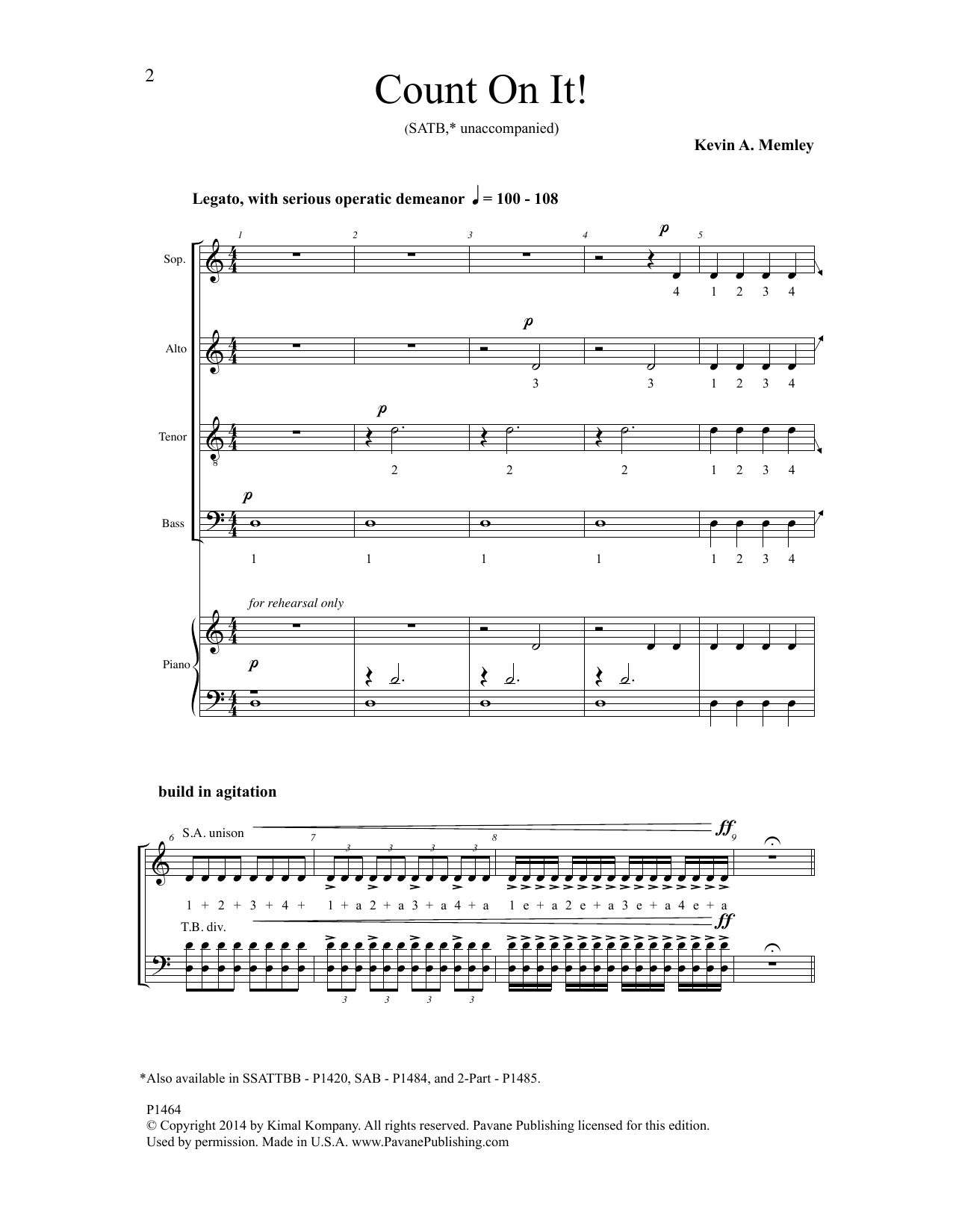 Kevin A. Memley Count On It sheet music notes and chords arranged for SAB Choir