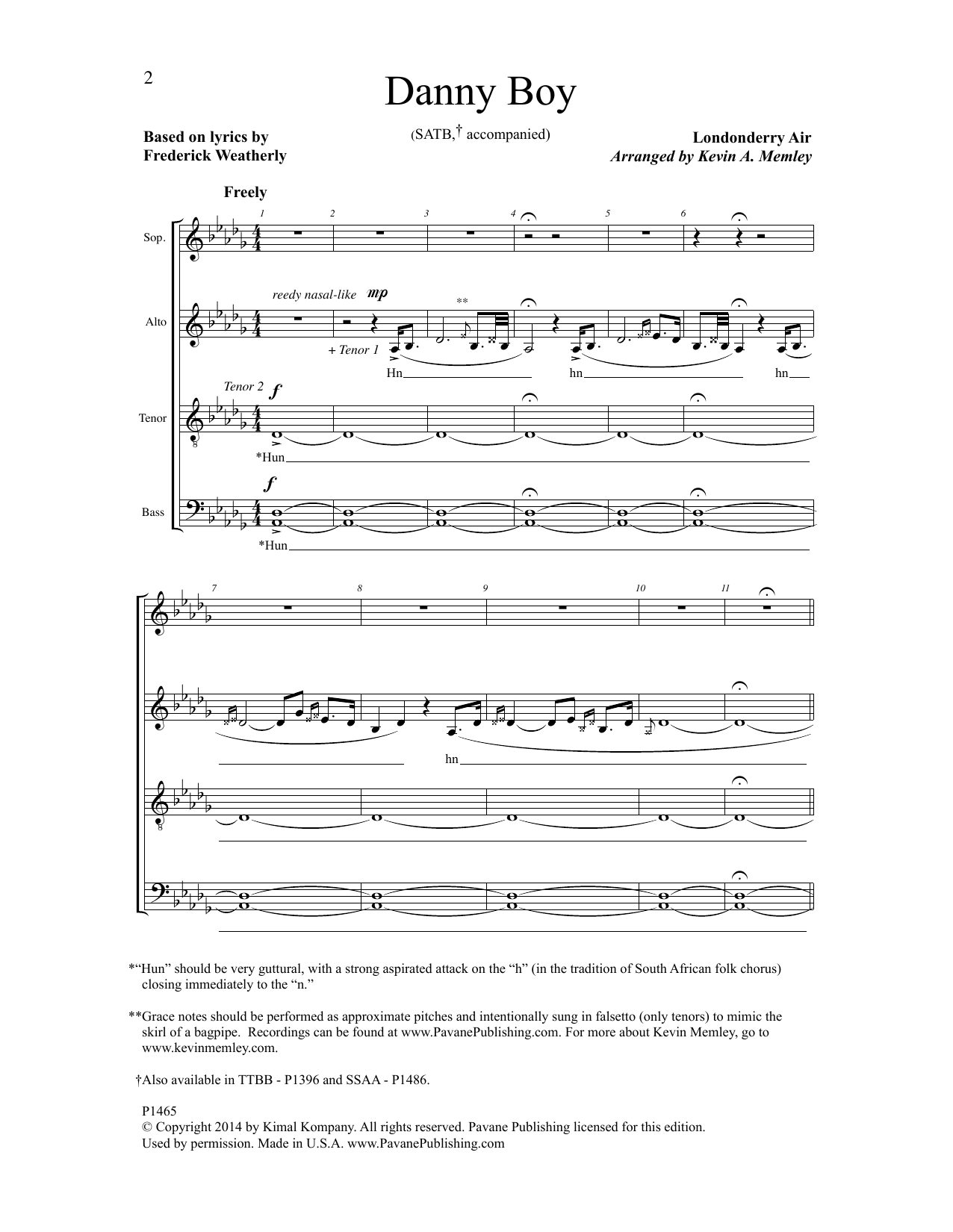 Kevin A. Memley Danny Boy (arr. Kevin A. Memley) sheet music notes and chords arranged for SATB Choir