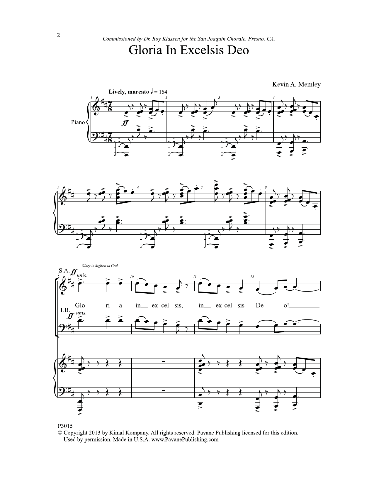 Kevin A. Memley Gloria in Excelsis Deo sheet music notes and chords arranged for SATB Choir