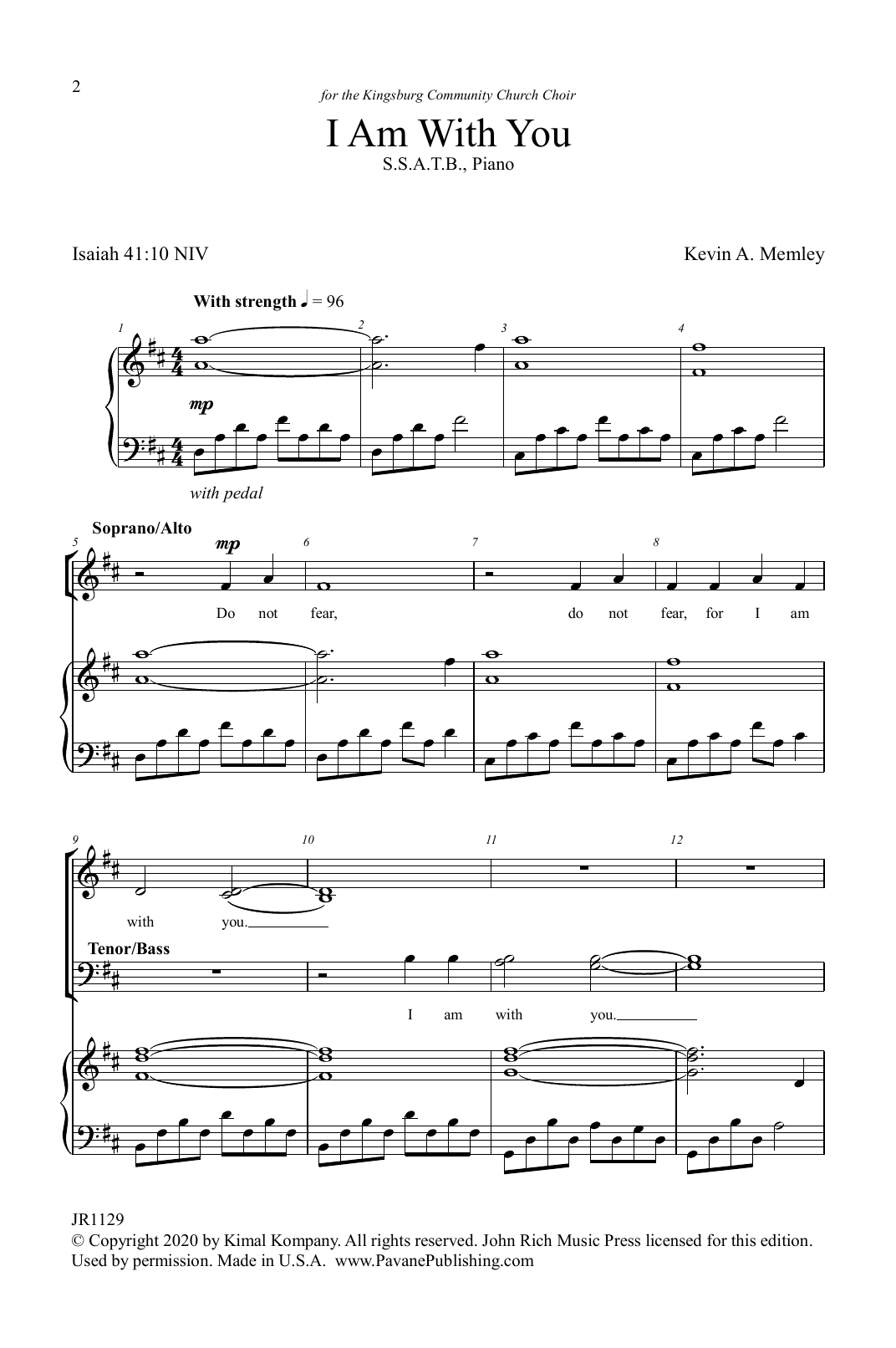 Kevin A. Memley I Am With You sheet music notes and chords arranged for SATB Choir