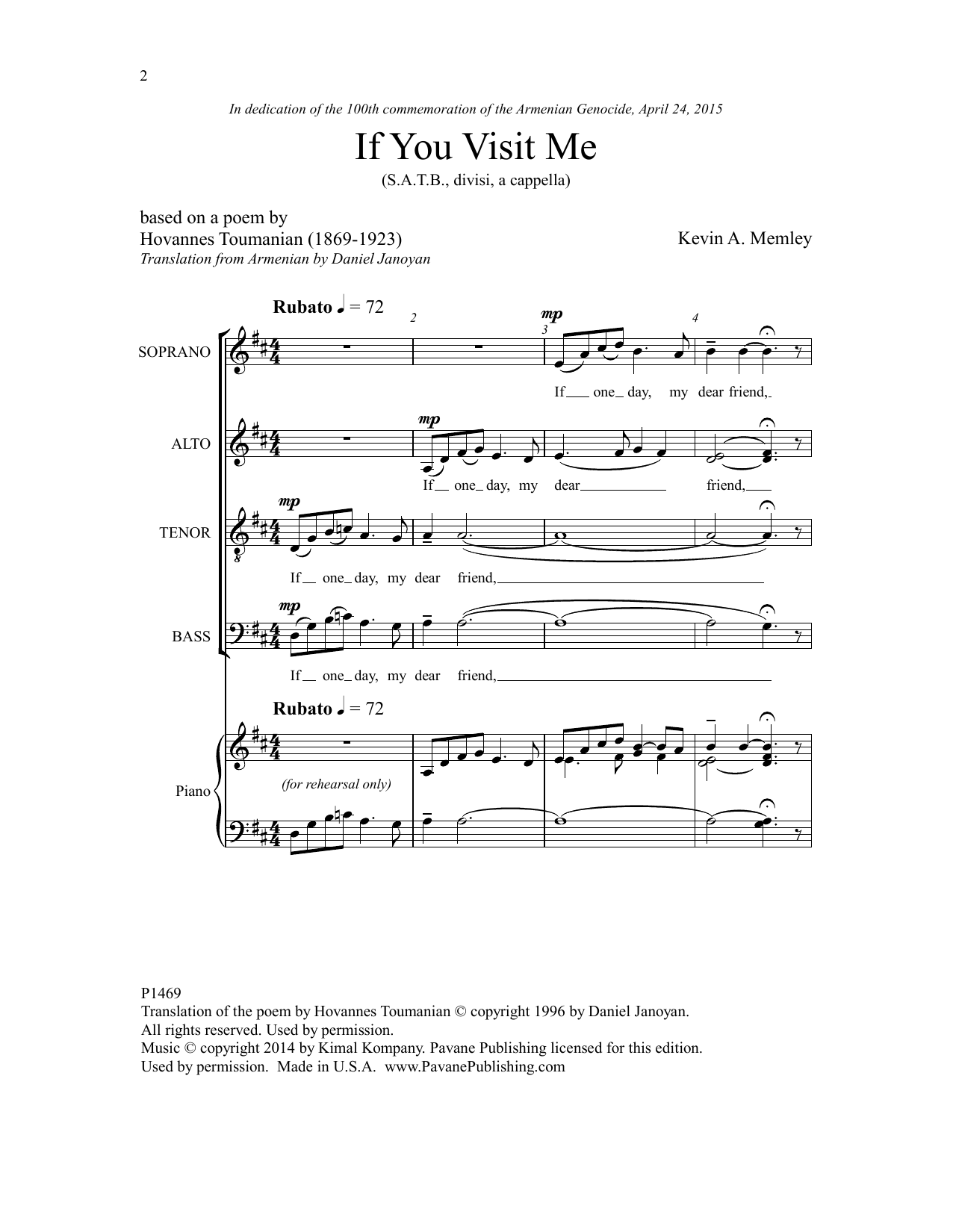 Kevin A. Memley If You Visit Me sheet music notes and chords arranged for SATB Choir