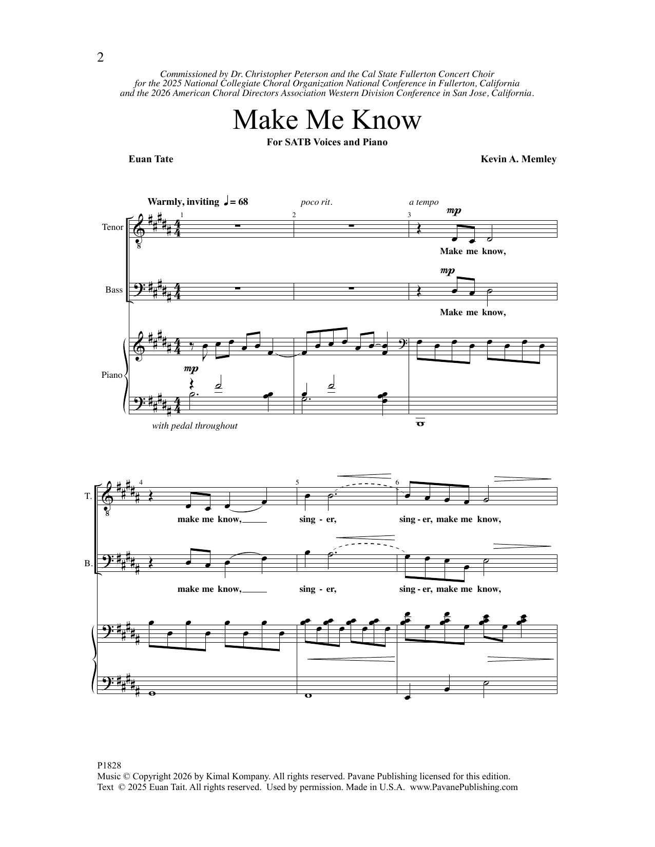 Kevin A. Memley Make Me Know sheet music notes and chords arranged for SATB Choir