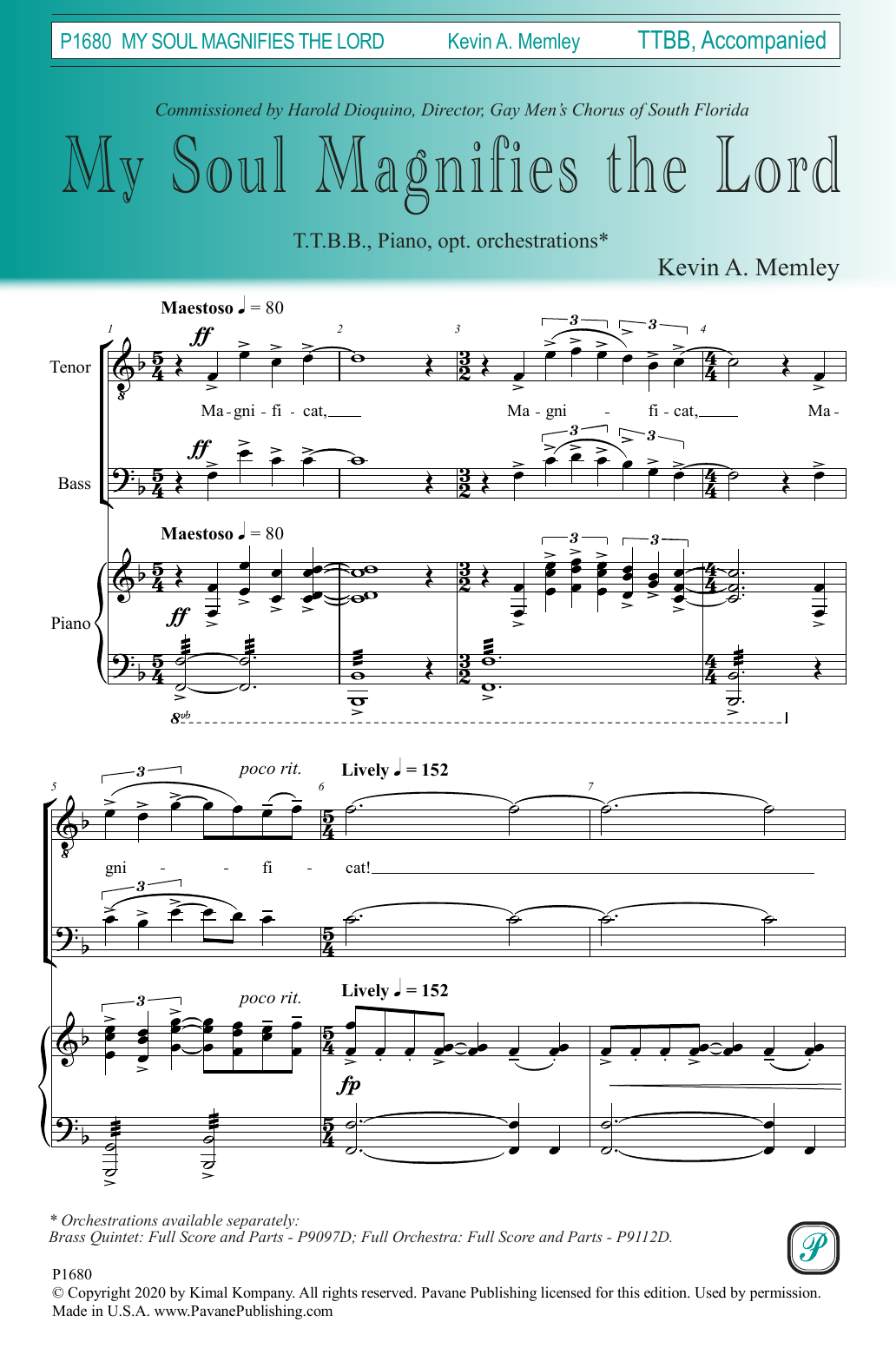 Kevin A. Memley My Soul Magnifies the Lord sheet music notes and chords arranged for TTBB Choir