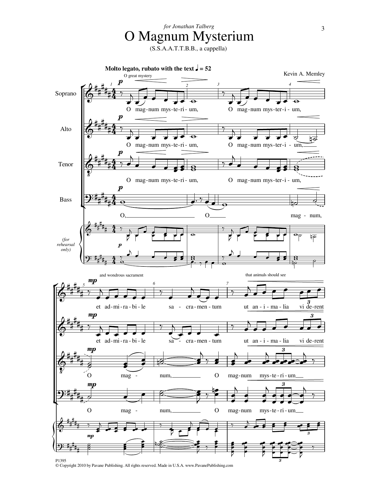 Kevin A. Memley O Magnum Mysterium sheet music notes and chords arranged for SSAA Choir