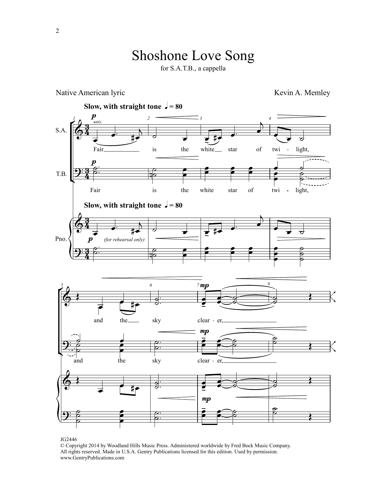 Kevin A. Memley Shoshone Love Song sheet music notes and chords arranged for SATB Choir