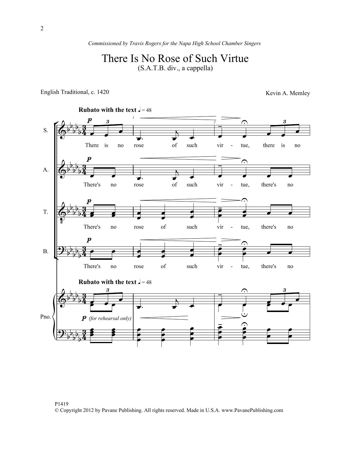 Kevin A. Memley There Is No Rose of Such Virtue sheet music notes and chords arranged for Choir