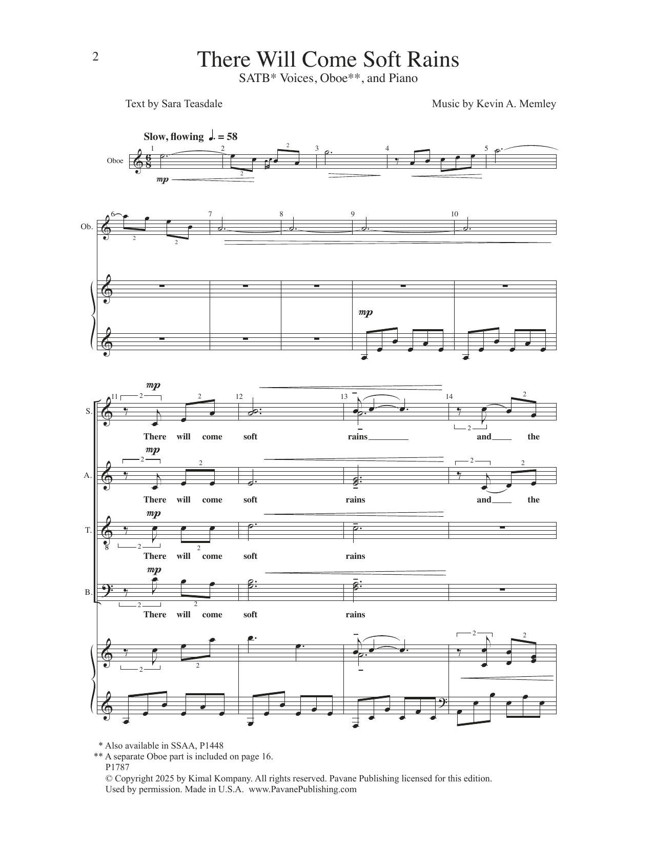 Kevin A. Memley There Will Some Soft Rains sheet music notes and chords arranged for Choir
