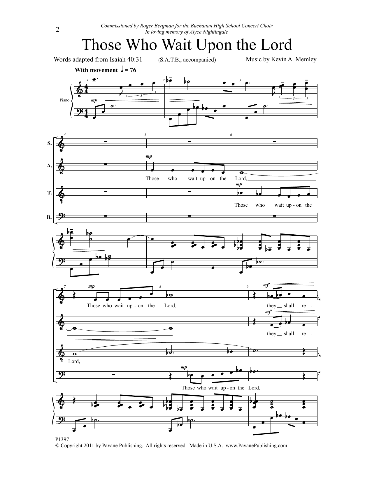 Kevin A. Memley Those Who Wait upon the Lord sheet music notes and chords arranged for SATB Choir