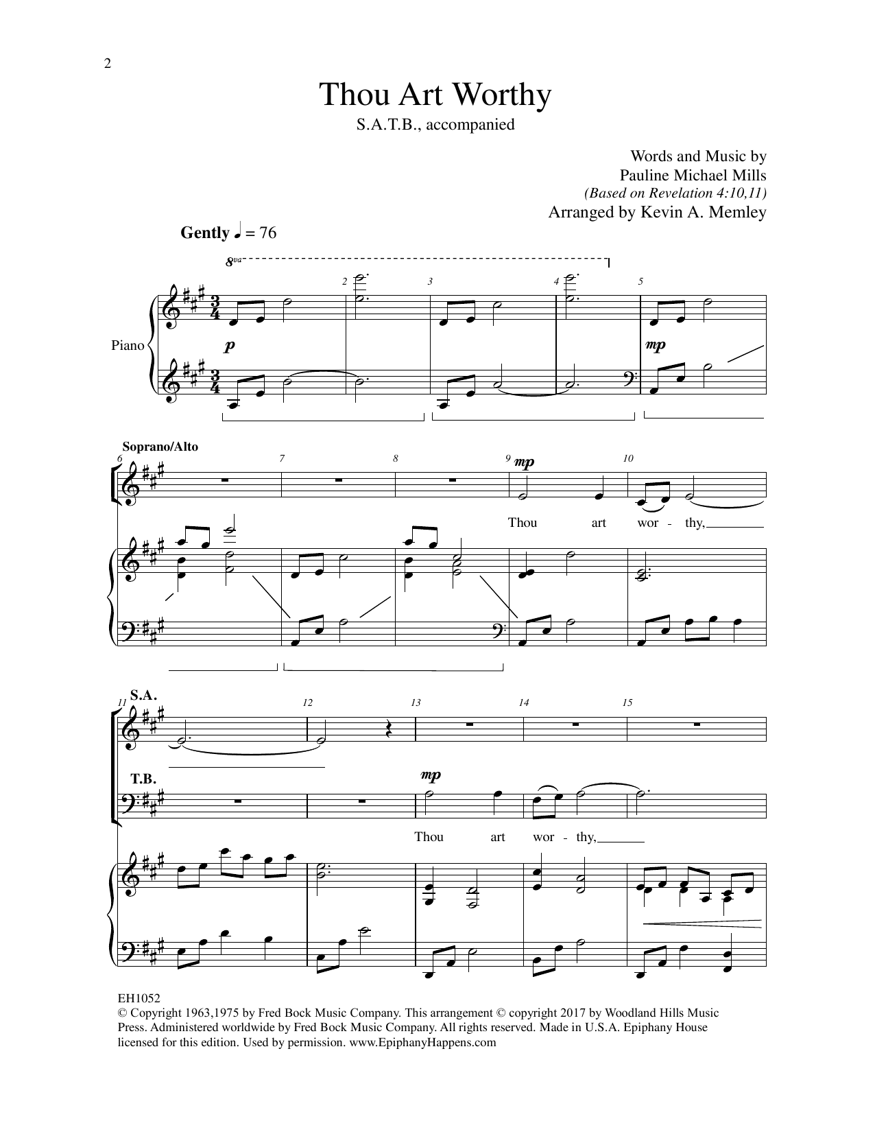 Kevin A. Memley Thou Art Worthy sheet music notes and chords arranged for SATB Choir