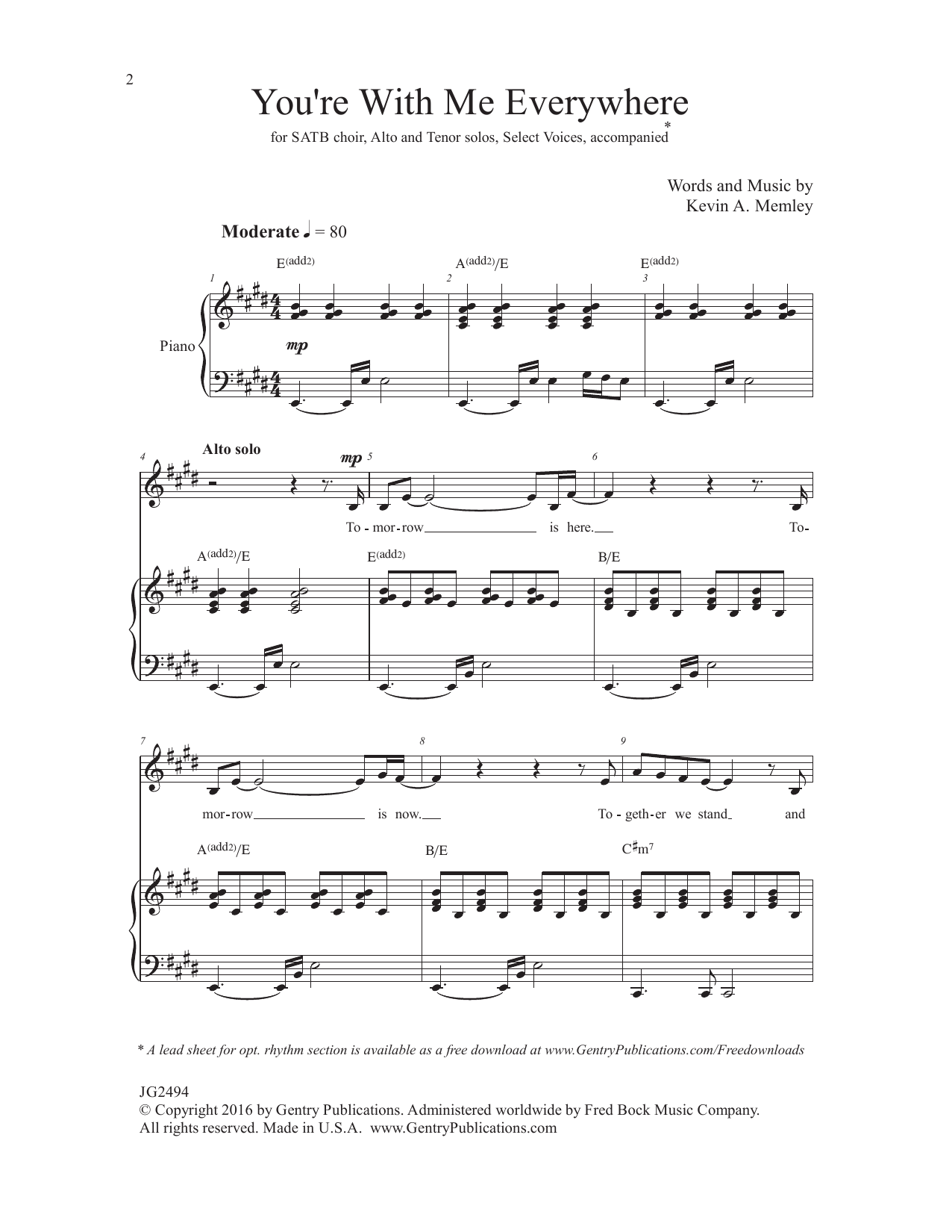 Kevin A. Memley You're with Me Everywhere sheet music notes and chords arranged for SATB Choir