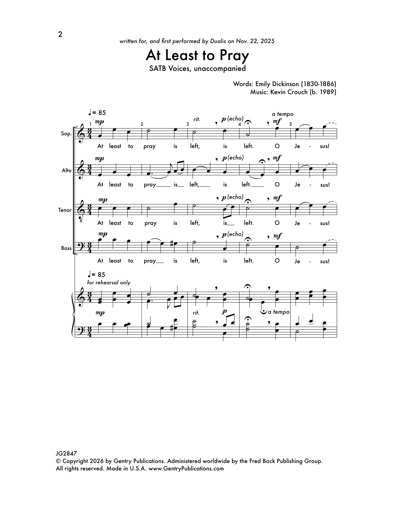 Kevin Crouch At Least To Pray sheet music notes and chords arranged for SATB Choir