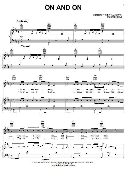 Kevin Max On And On sheet music notes and chords arranged for Piano, Vocal & Guitar Chords (Right-Hand Melody)