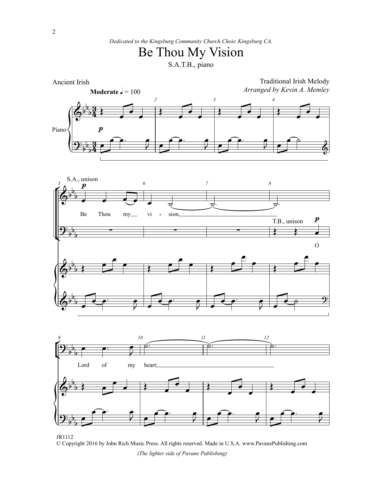 Kevin Memley Be Thou My Vision sheet music notes and chords arranged for SATB Choir