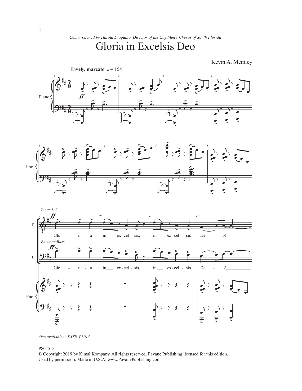 Kevin Memley Gloria In Excelsis Deo sheet music notes and chords arranged for TTBB Choir
