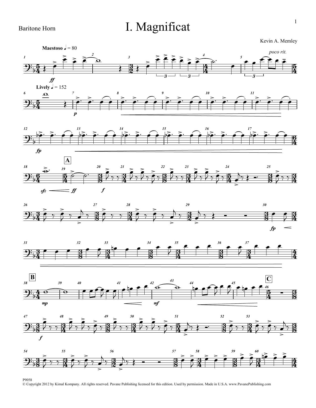 Kevin Memley Magnificat (Brass and Percussion) (Parts) - Baritone Horn sheet music notes and chords arranged for Choir Instrumental Pak