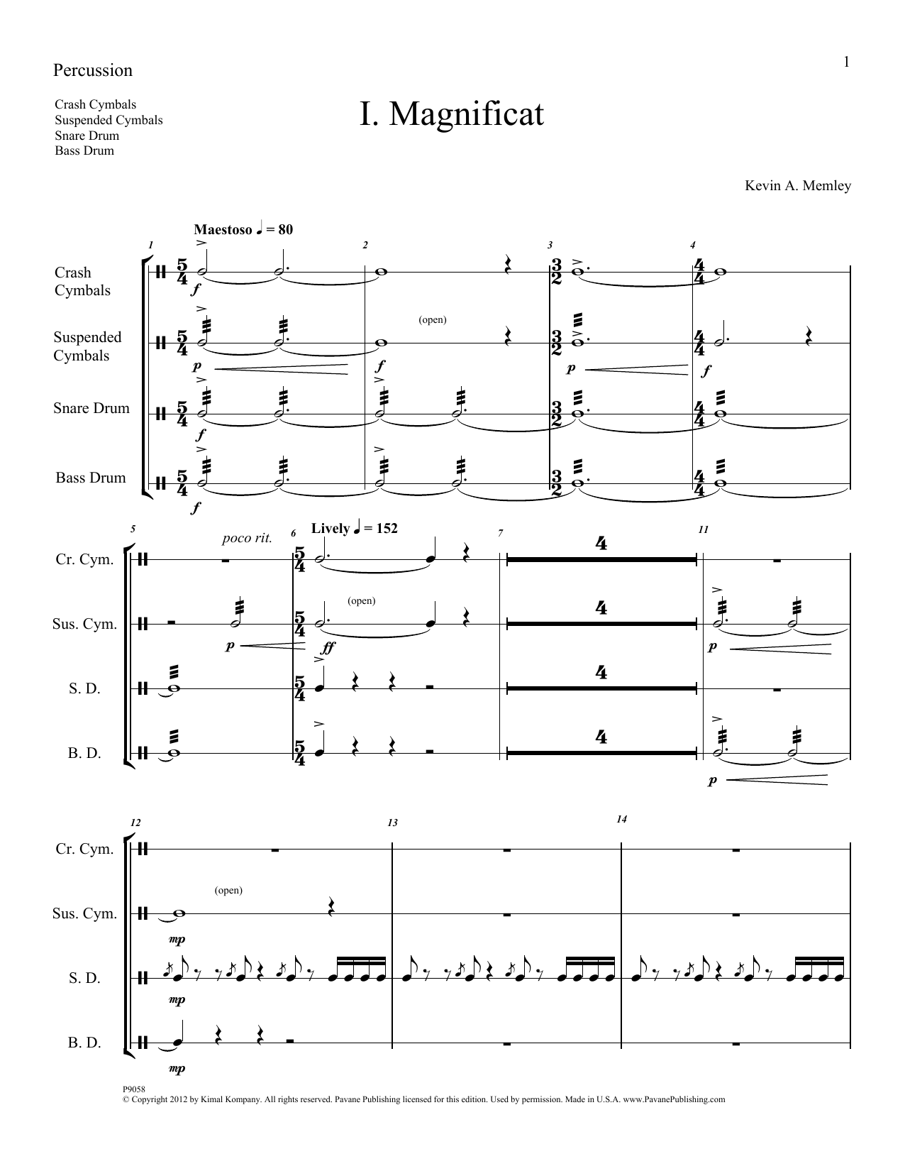 Kevin Memley Magnificat (Brass and Percussion) (Parts) - Percussion sheet music notes and chords arranged for Choir Instrumental Pak