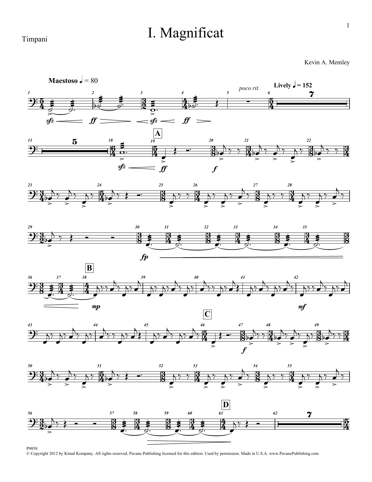 Kevin Memley Magnificat (Brass and Percussion) (Parts) - Timpani sheet music notes and chords arranged for Choir Instrumental Pak