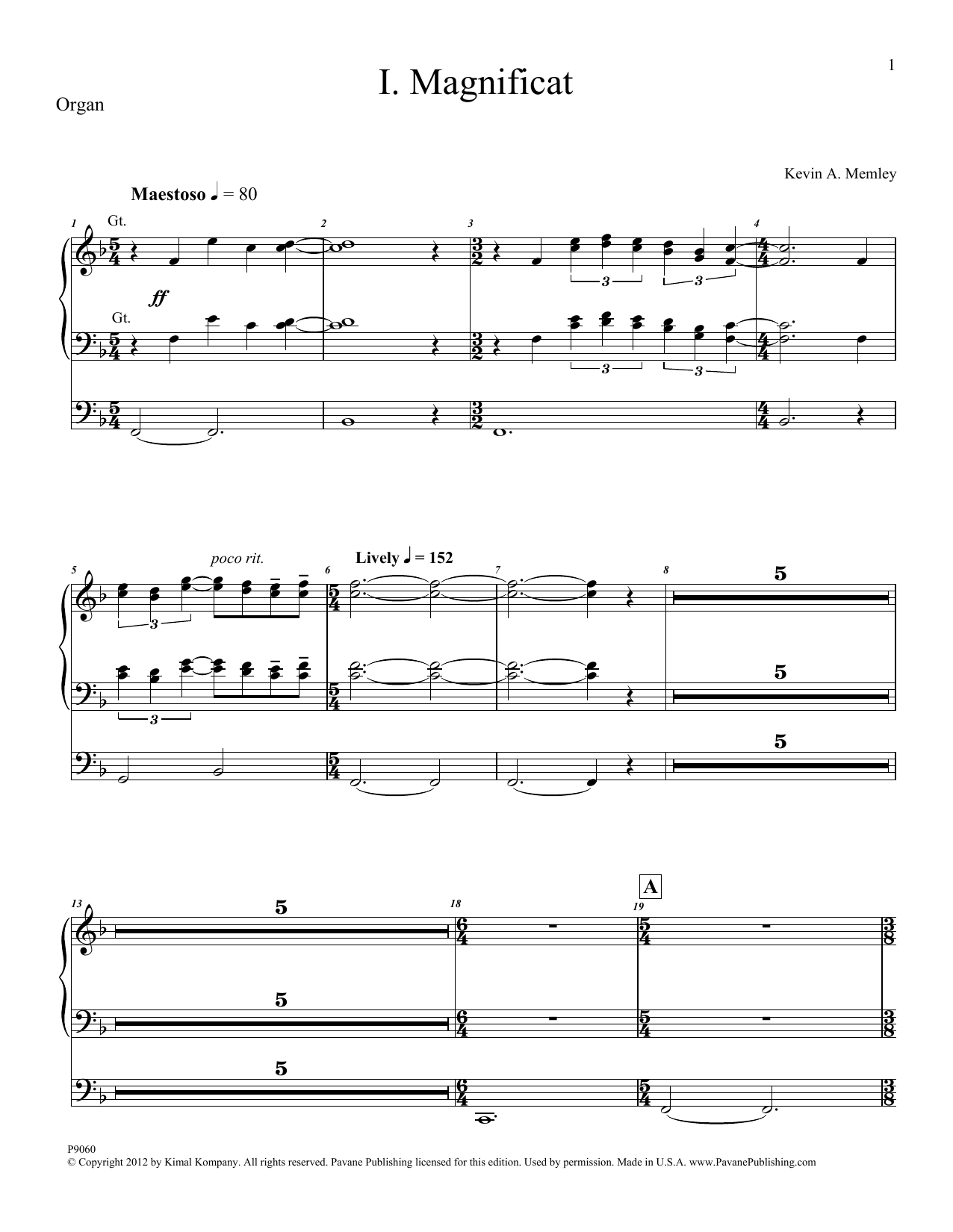 Kevin Memley Magnificat (Brass Quintet) (Parts) - Organ sheet music notes and chords arranged for Choir Instrumental Pak