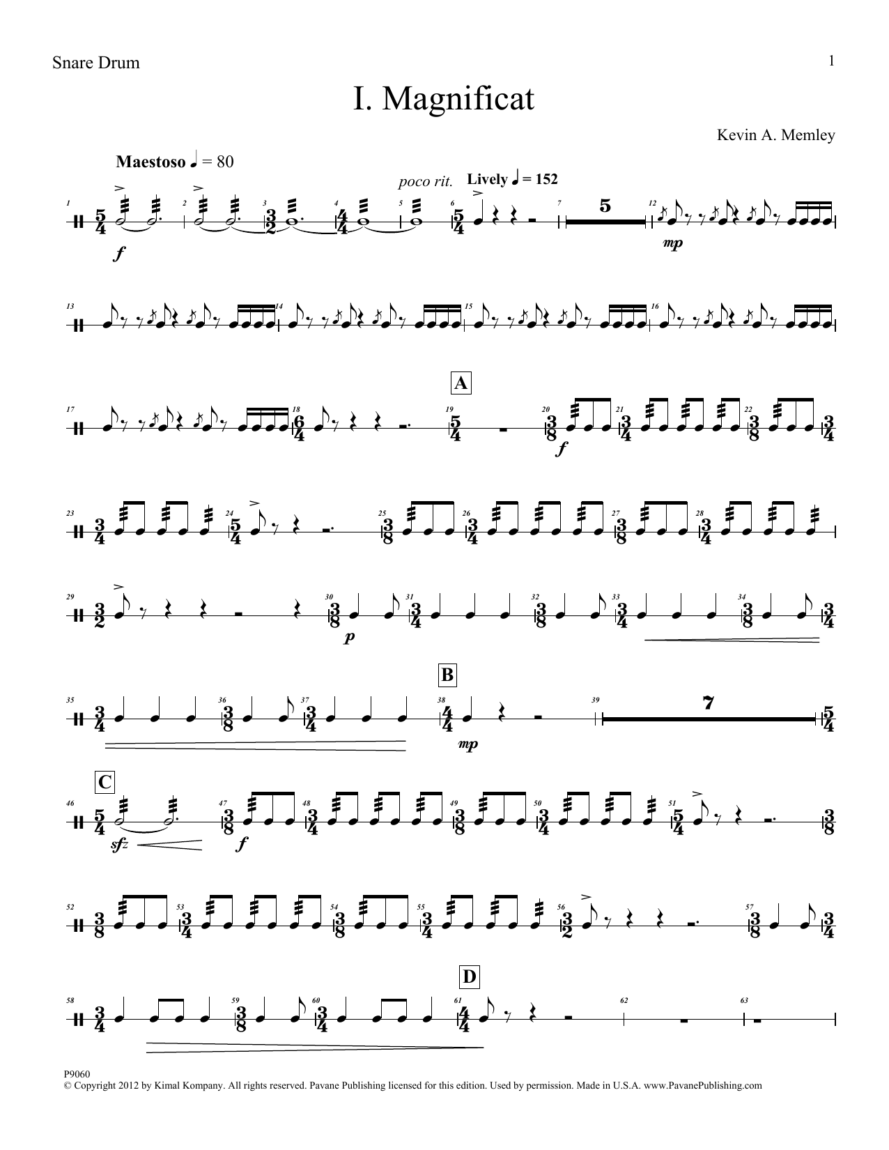 Kevin Memley Magnificat (Brass Quintet) (Parts) - Percussion sheet music notes and chords arranged for Choir Instrumental Pak