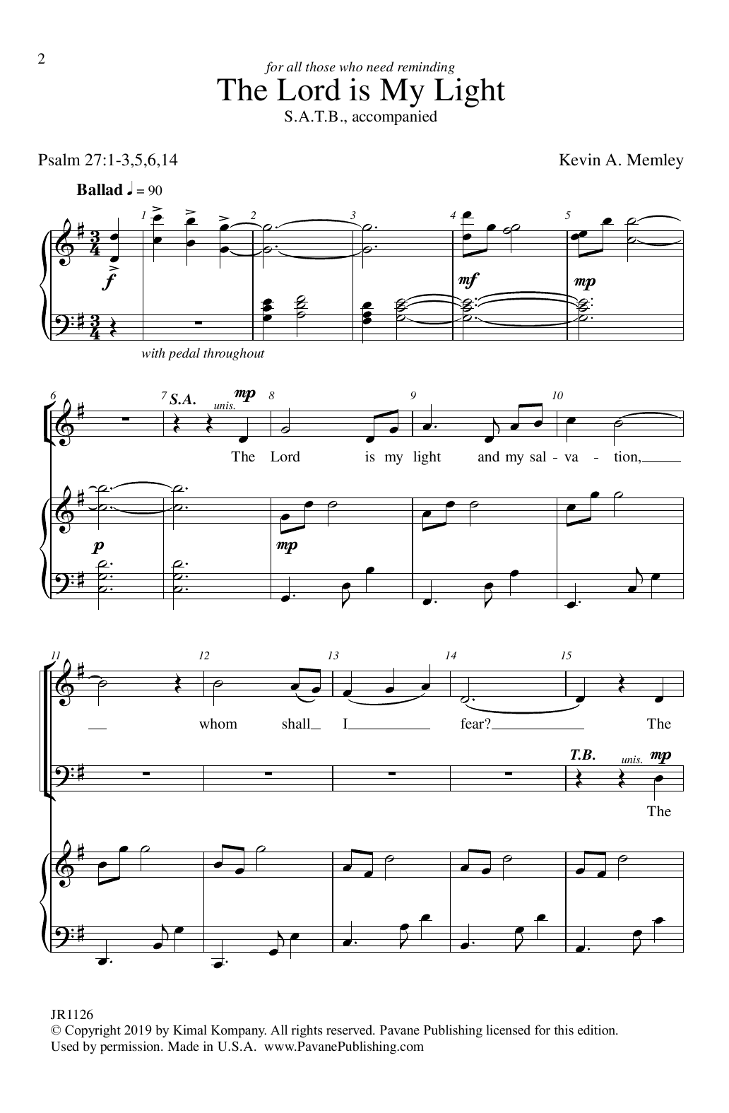 Kevin Memley The Lord Is My Light sheet music notes and chords arranged for SATB Choir