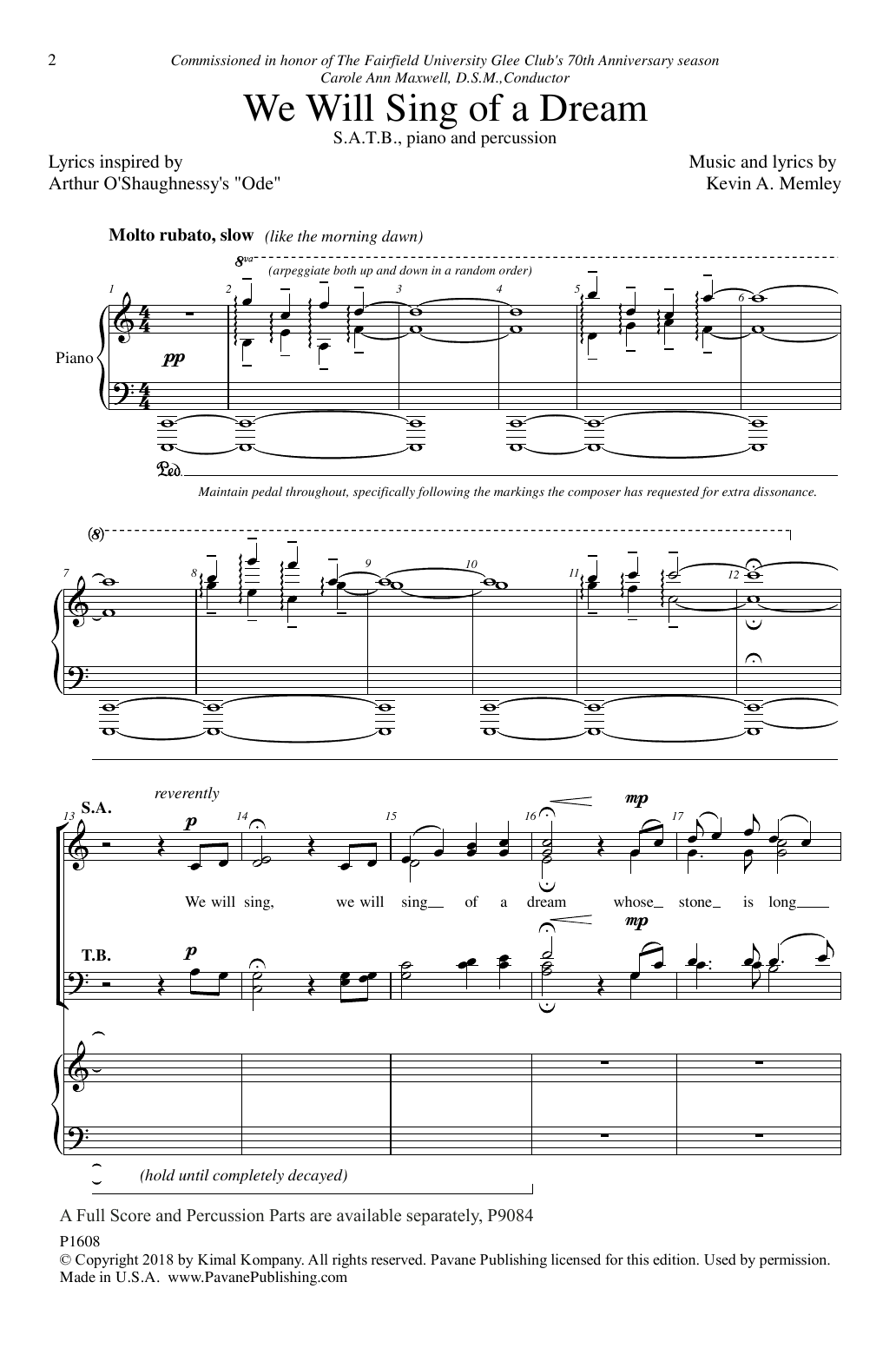 Kevin Memley We Will Sing Of A Dream sheet music notes and chords arranged for SATB Choir