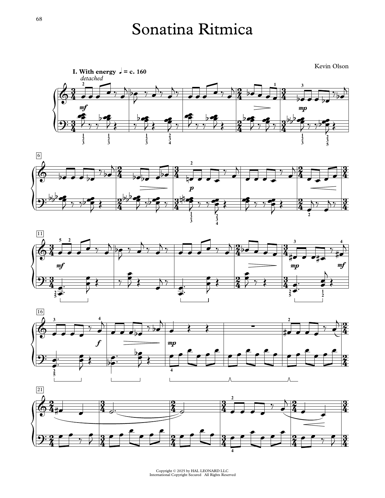 Kevin Olson Sonatina Ritmica sheet music notes and chords arranged for Educational Piano