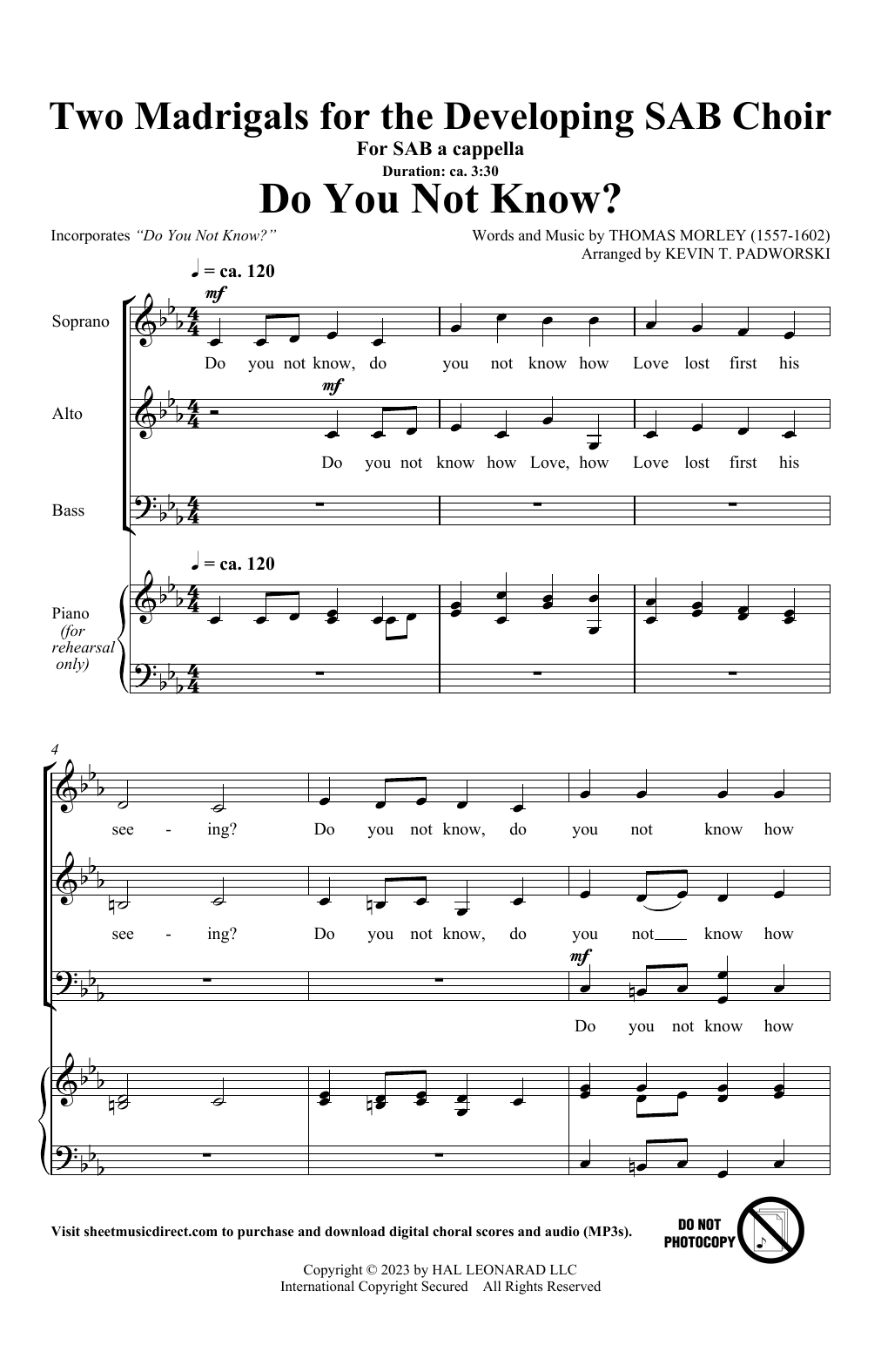 Kevin Padworski Two Madrigals For The Developing SAB Choir sheet music notes and chords arranged for SAB Choir