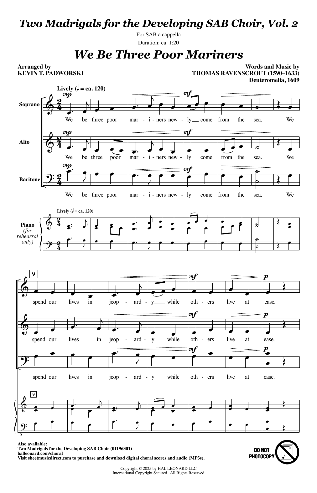 Kevin Padworski Two Madrigals for the Developing SAB Choir, Vol. 2 sheet music notes and chords arranged for SAB Choir