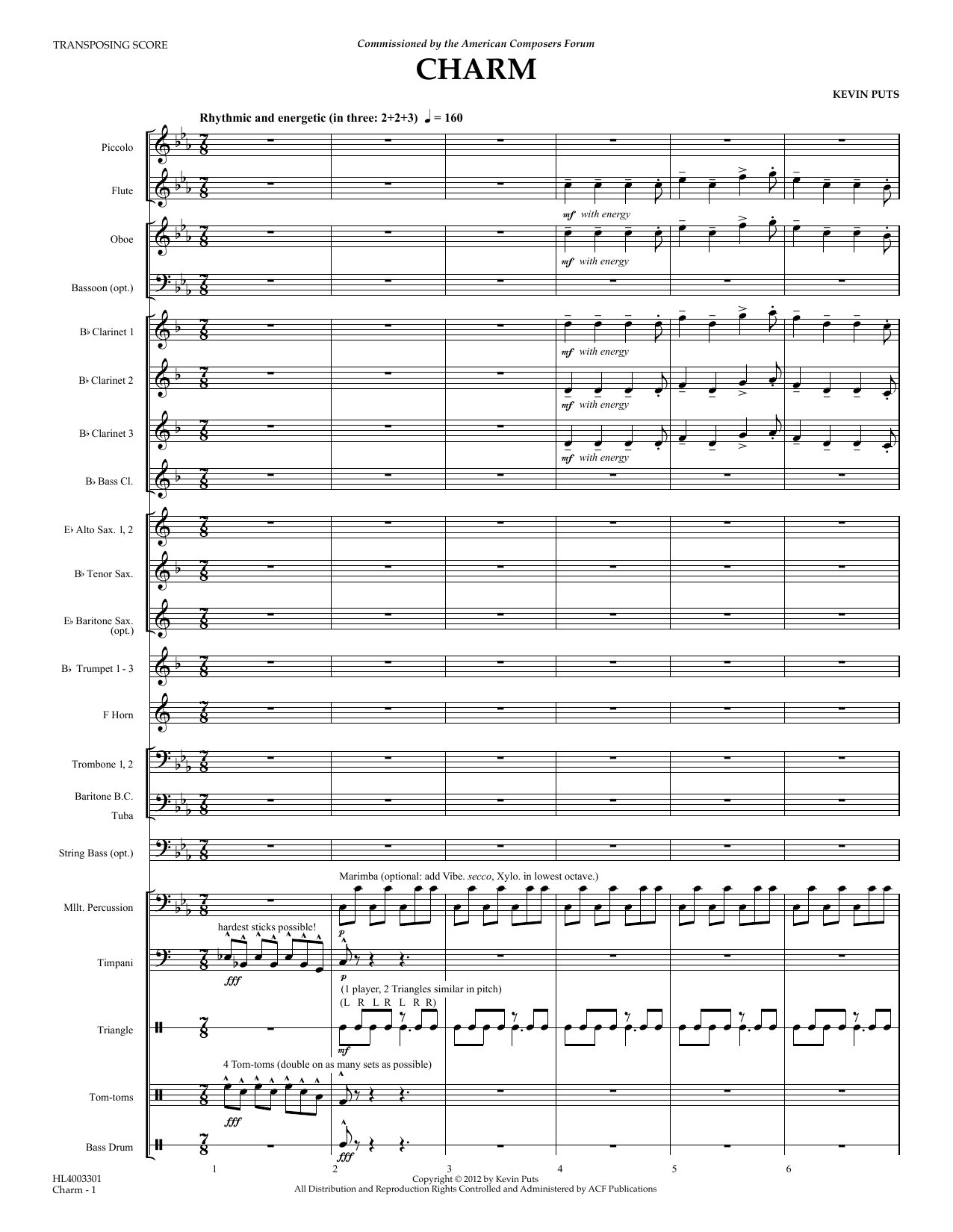 Kevin Puts Charm - Conductor sheet music notes and chords arranged for Concert Band