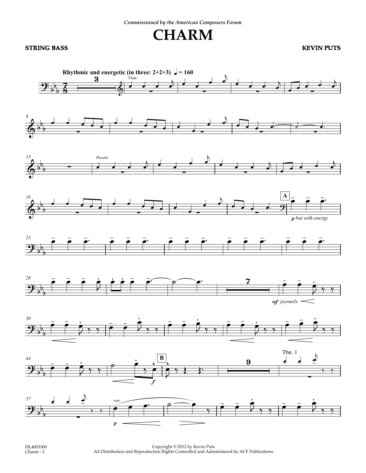 Kevin Puts Charm - String Bass sheet music notes and chords arranged for Concert Band