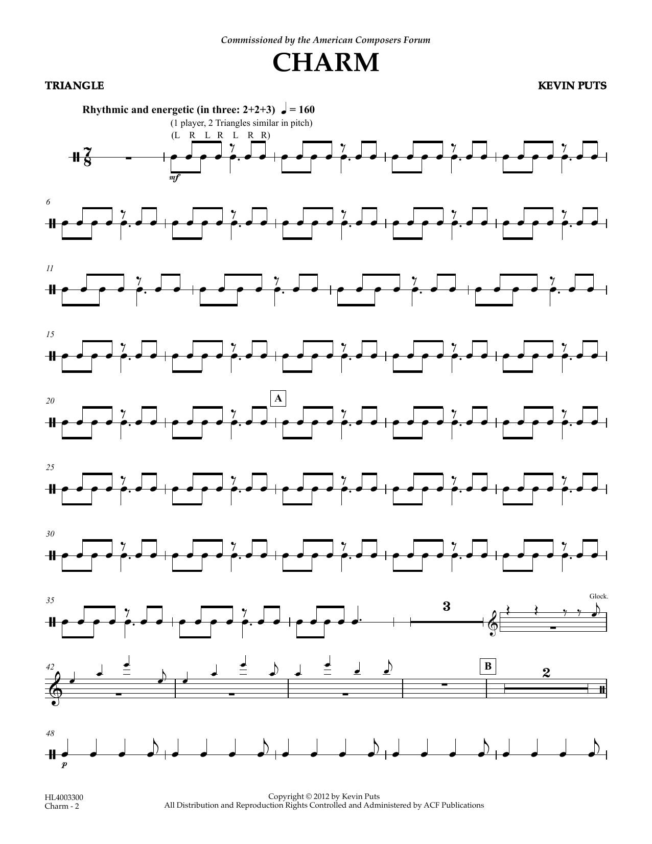 Kevin Puts Charm - Triangle sheet music notes and chords arranged for Concert Band