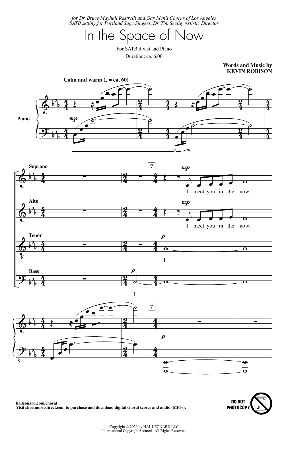 Kevin Robison In The Space Of Now sheet music notes and chords arranged for SATB Choir