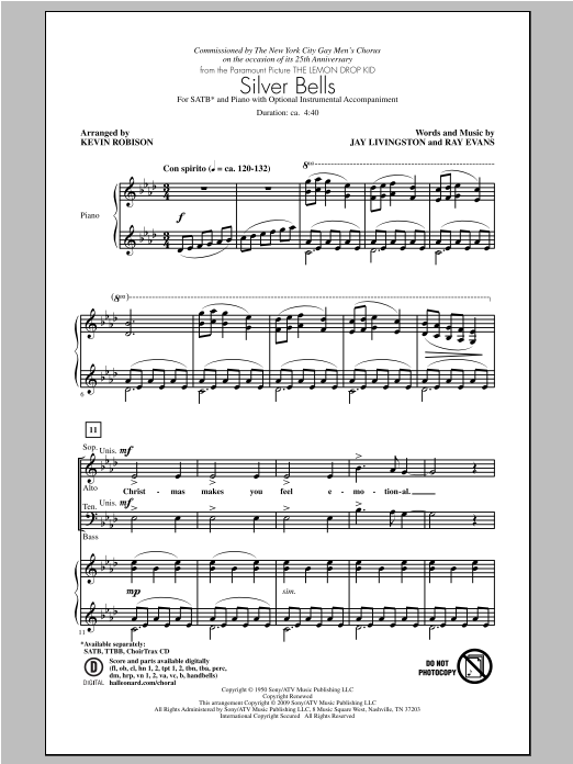 Kevin Robison Silver Bells sheet music notes and chords arranged for SATB Choir