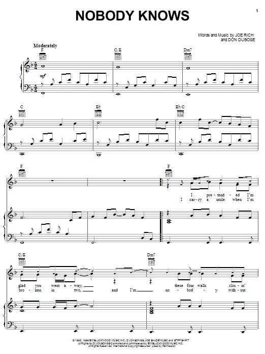 Kevin Sharp Nobody Knows sheet music notes and chords arranged for Piano, Vocal & Guitar Chords (Right-Hand Melody)