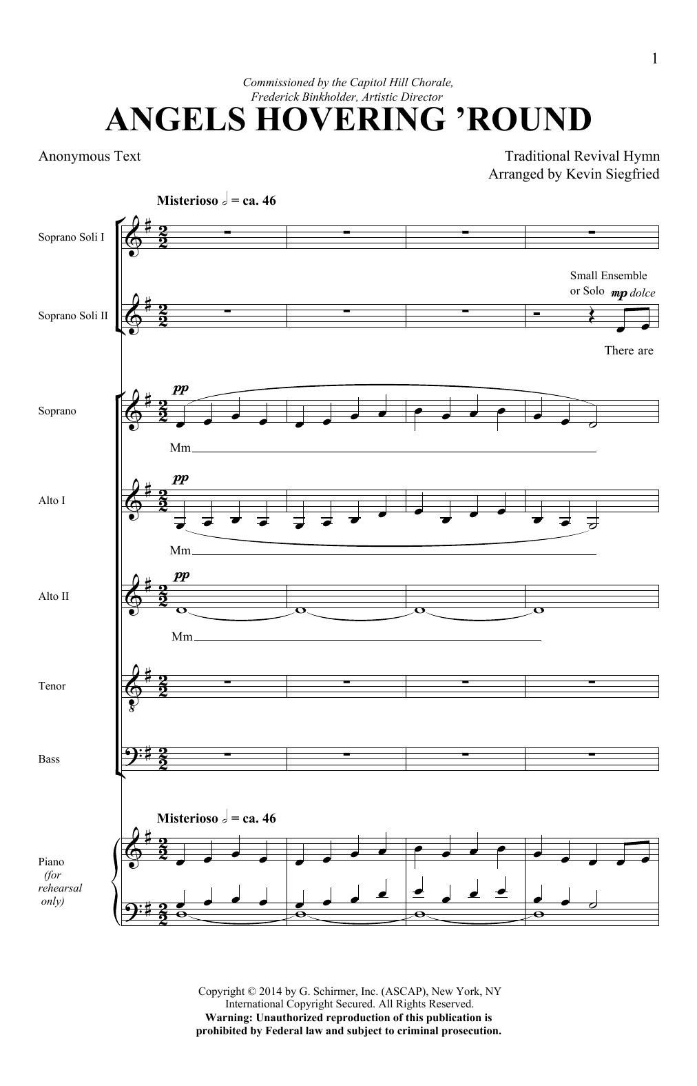 Kevin Siegfried Angels Hovering Round sheet music notes and chords arranged for SATB Choir