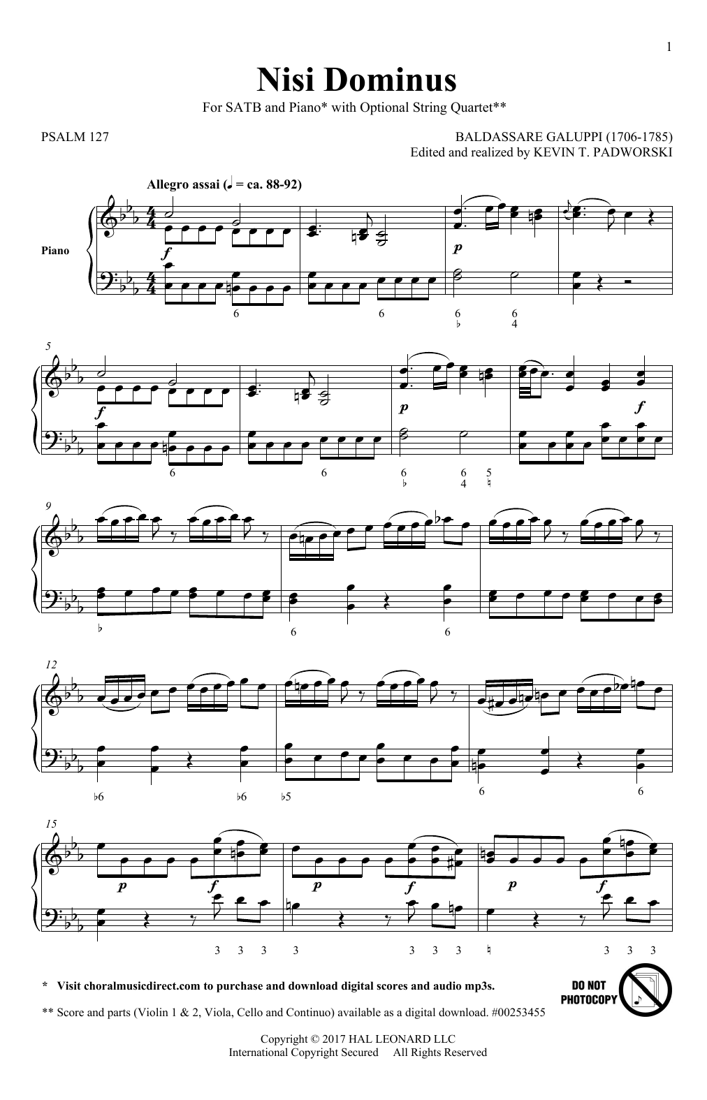 Kevin T. Padworski Nisi Dominus sheet music notes and chords arranged for SATB Choir
