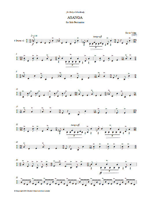 Kevin Volans Asanga sheet music notes and chords arranged for Piano, Vocal & Guitar Chords