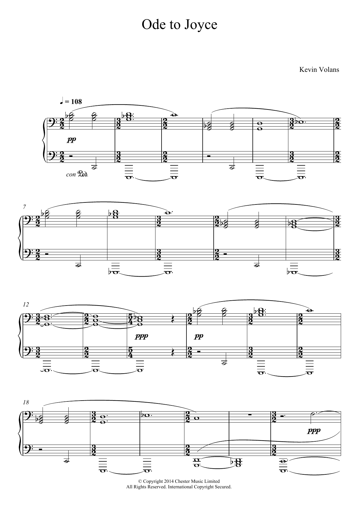 Kevin Volans Ode To Joyce (From 'Pint Sized Piano Pieces') sheet music notes and chords arranged for Easy Piano