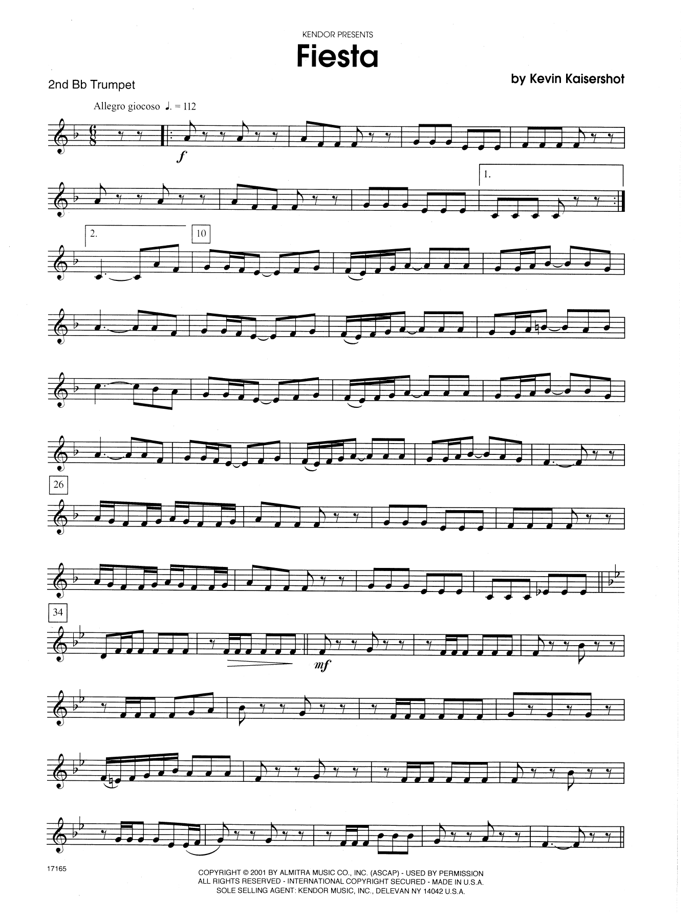 Kevin Kaisershot Fiesta - 2nd Bb Trumpet sheet music notes and chords. Download Printable PDF.