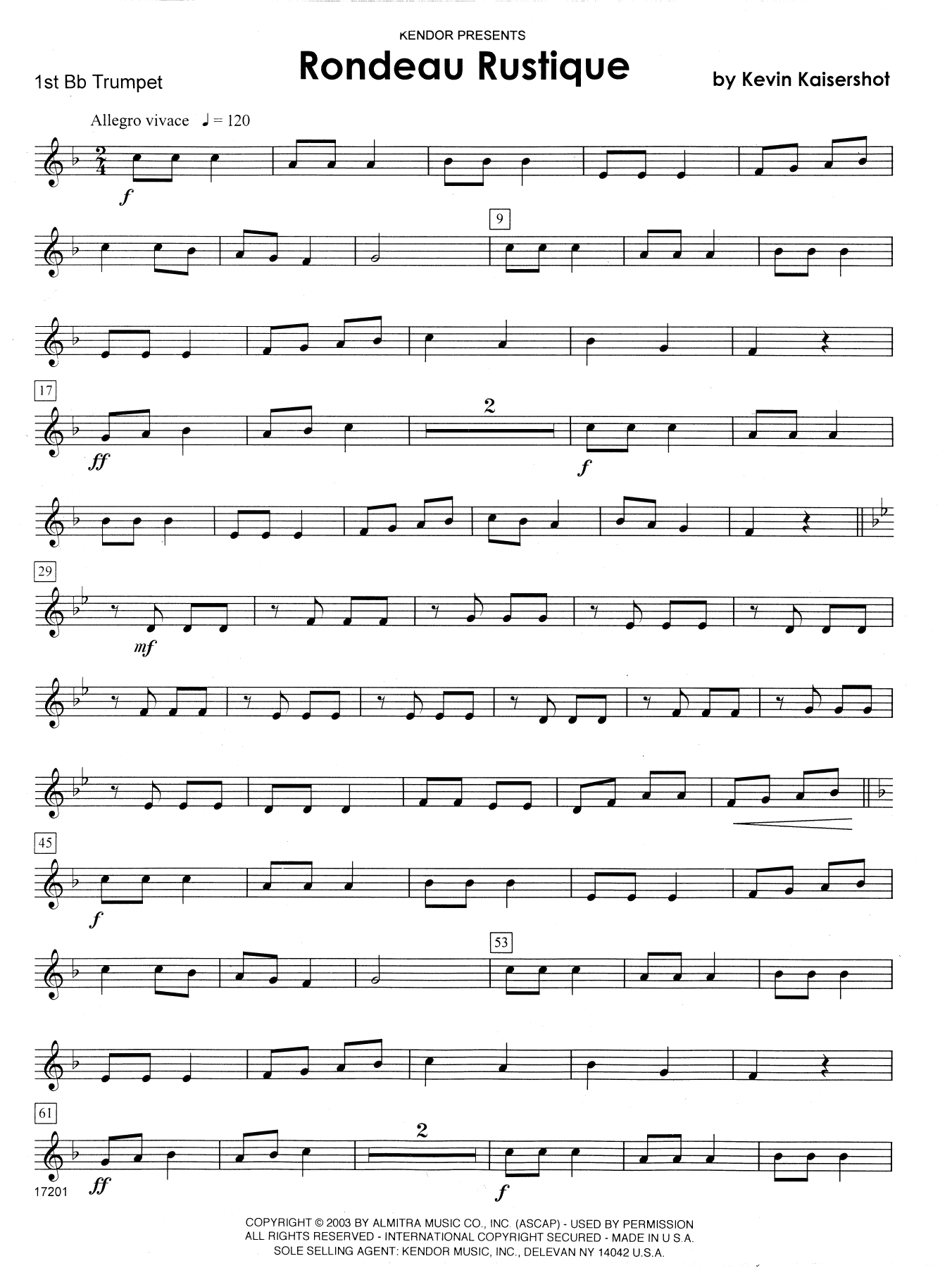 Kevin Kaisershot Rondeau Rustique - 1st Bb Trumpet sheet music notes and chords. Download Printable PDF.