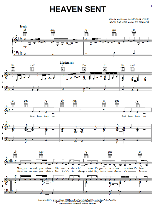 Keyshia Cole Heaven Sent sheet music notes and chords arranged for Piano, Vocal & Guitar Chords (Right-Hand Melody)