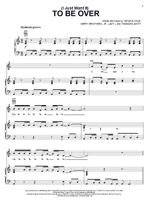 Keyshia Cole (I Just Want It) To Be Over sheet music notes and chords arranged for Piano, Vocal & Guitar Chords (Right-Hand Melody)