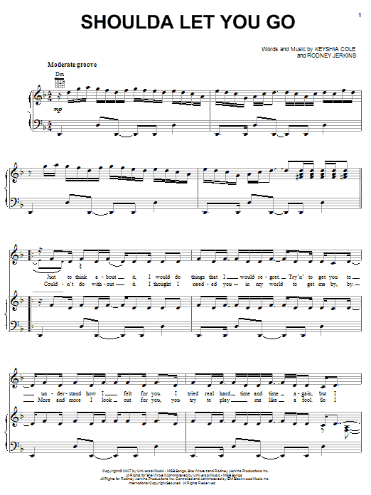 Keyshia Cole Introducing Amina Shoulda Let You Go sheet music notes and chords arranged for Piano, Vocal & Guitar Chords (Right-Hand Melody)