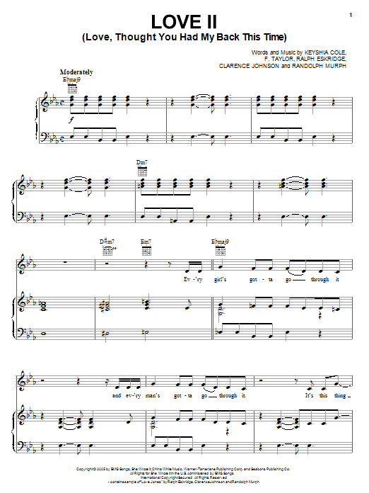 Keyshia Cole Love II (Love, Thought You Had My Back This Time) sheet music notes and chords arranged for Piano, Vocal & Guitar Chords (Right-Hand Melody)