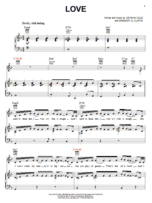 Keyshia Cole Love sheet music notes and chords arranged for Piano, Vocal & Guitar Chords (Right-Hand Melody)