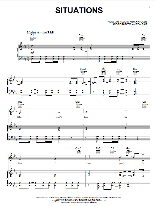 Keyshia Cole Situations sheet music notes and chords arranged for Piano, Vocal & Guitar Chords (Right-Hand Melody)