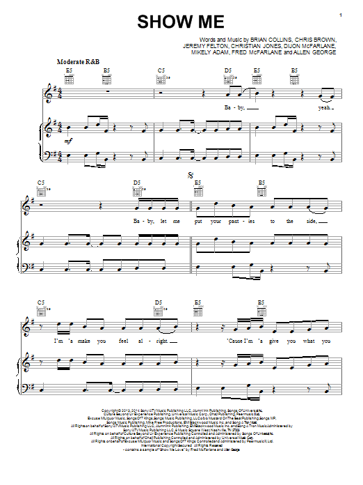Kid Ink Featuring Chris Brown Show Me sheet music notes and chords arranged for Piano, Vocal & Guitar Chords (Right-Hand Melody)