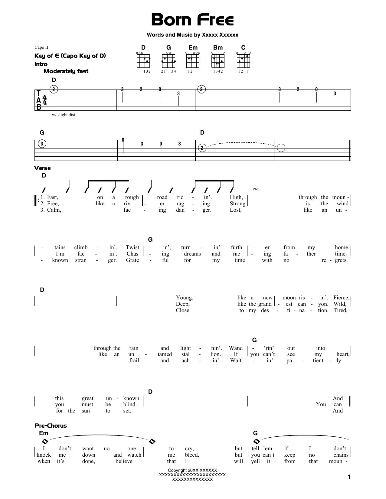 Kid Rock Born Free sheet music notes and chords arranged for Guitar Lead Sheet